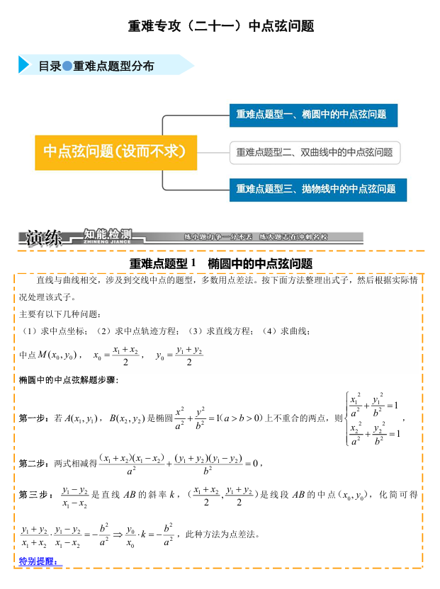 2026《高考数学&bull;一轮复习重点难点题型》精练 重难专攻(二十一)中点弦问题(设而不求与点差法)(三类重难点题型精练)