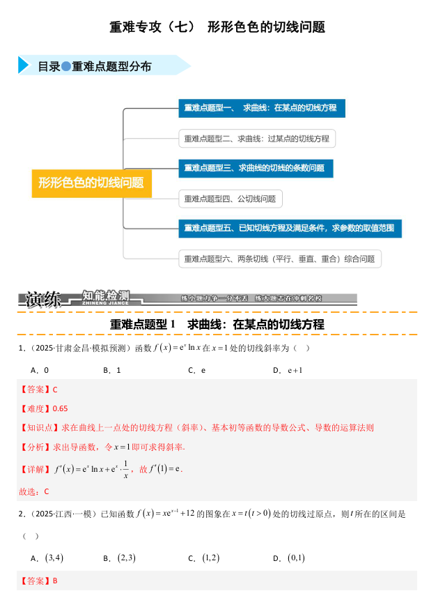2026《高考数学&bull;一轮复习重点难点题型》精练 重难专攻(七)形形色色的切线问题(六类重难点题型精练)