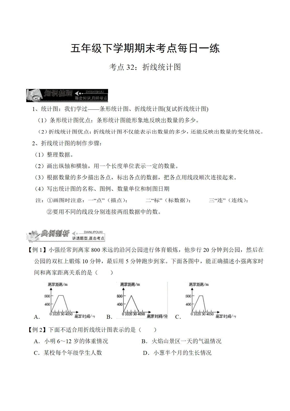 人教版数学五年级下学期期末练习考点32：折线统计图
