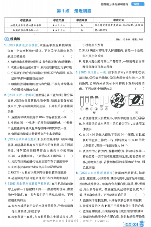 2026版 金考卷 小题狂练 生物（新高考 单选）