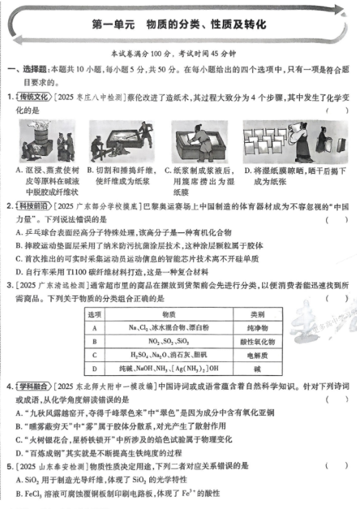 2026版一轮复习单元滚动双测卷化学