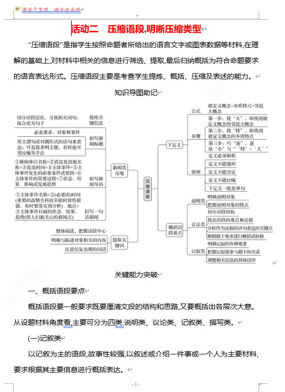 2026版《高中全程复习方略》 语文 强基版 专题七 第三节 第8讲 活动二 压缩语段,明晰压缩类型