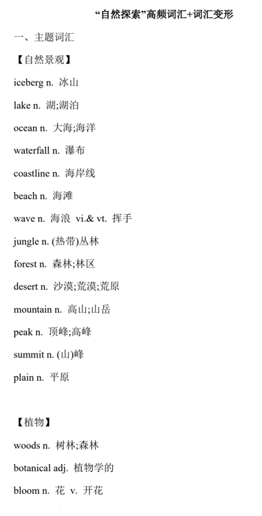 2026届高考英语复习：&ldquo;自然探索&rdquo;高频词汇清单+