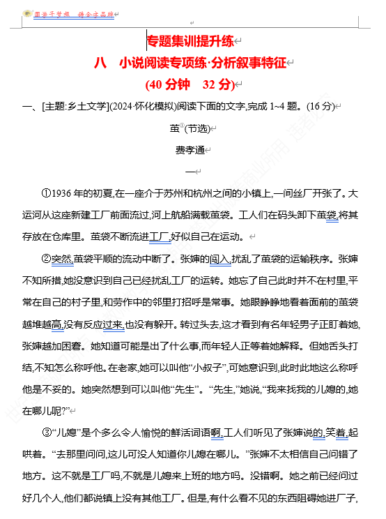 2026版《高中全程复习方略》 语文 强基版 专题二 八 小说阅读专项练&bull;分析叙事特征