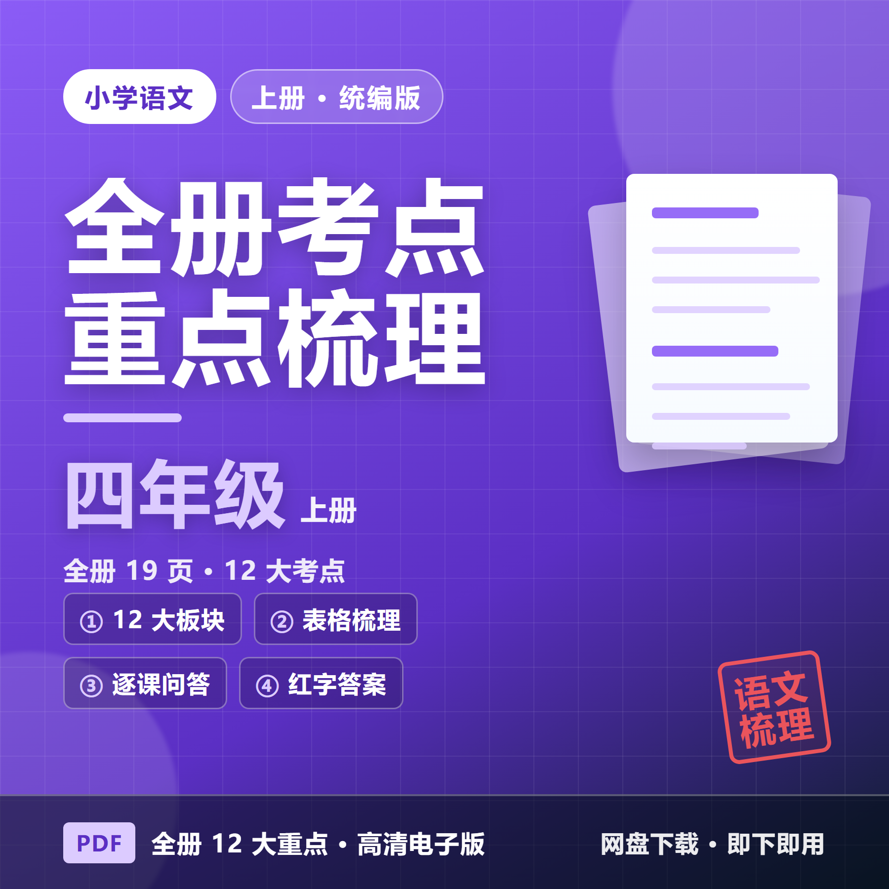 26秋统编版四年级上册语文《全册12大重点梳理》考点汇总（19页&middot;表格梳理）
